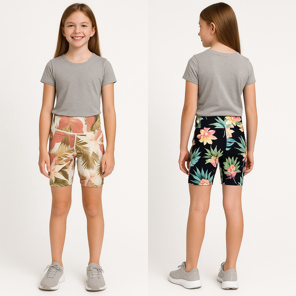 Girls Old Navy Active Floral Powersoft Shorts Black Beige XL